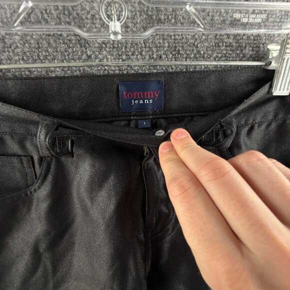 Tommy Jeans Black Size 1 Small Shiny Pants Pockets Club Leather-look ACTL 26X25 - Picture 11 of 16
